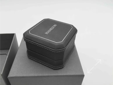 Grey Hamilton Jewelers Jewelry ring box in leather by Swiss Packaging